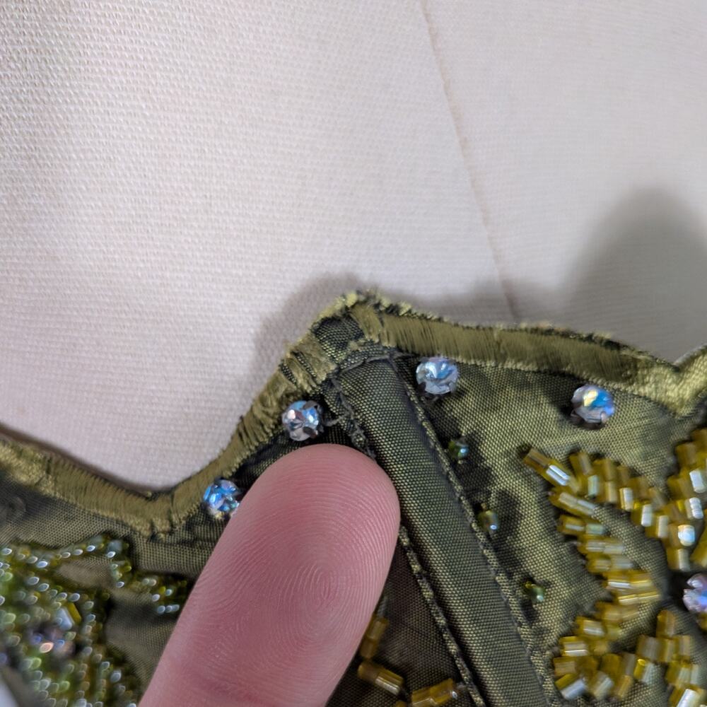 Vintage Prom Dress Maxi Gown 14 Olive Green Fairy Princess Goth Y2K Strapless - Picture 14 of 14